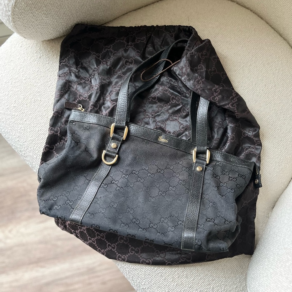 Gucci Black Monogram Shoulder Tote Bag